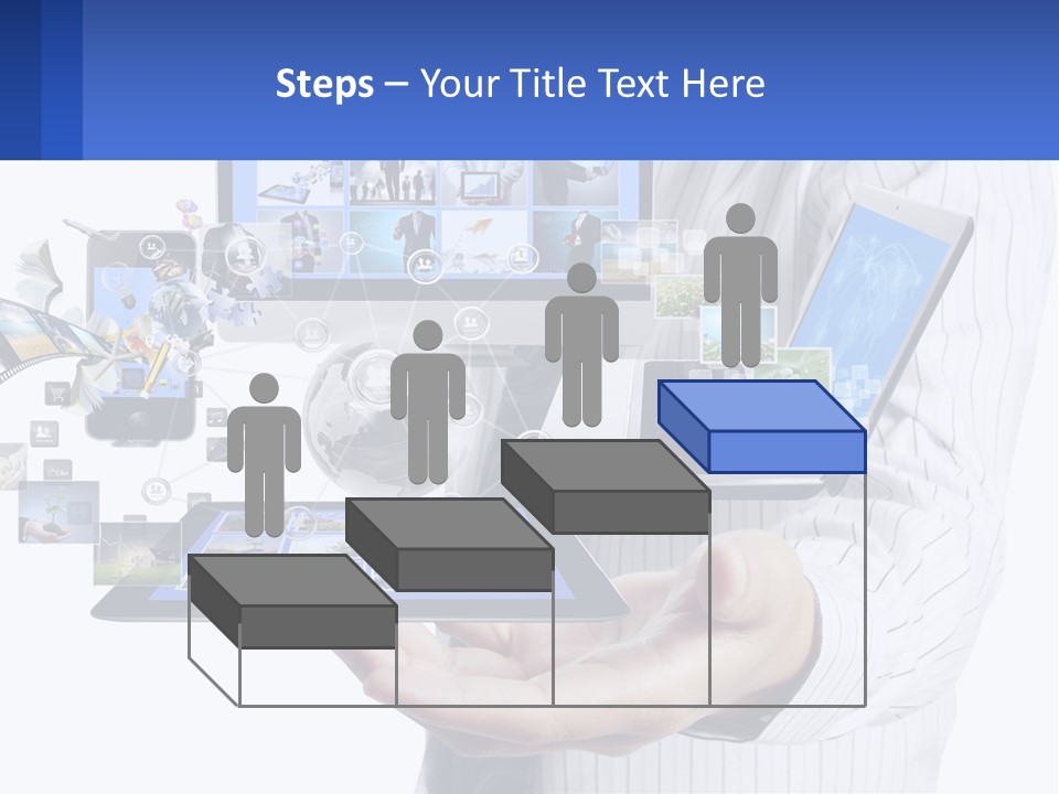 A Man Holding A Tablet With A Lot Of Pictures On It PowerPoint Template