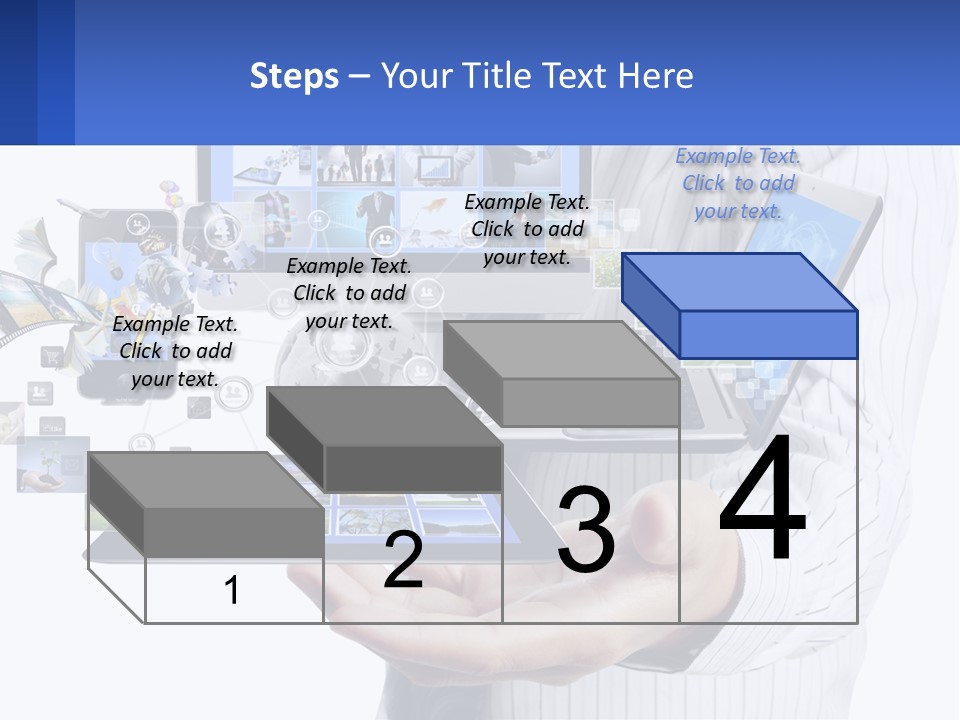 A Man Holding A Tablet With A Lot Of Pictures On It PowerPoint Template
