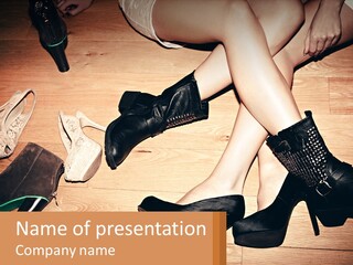 A Group Of Women's Shoes Sitting On Top Of A Wooden Floor PowerPoint Template