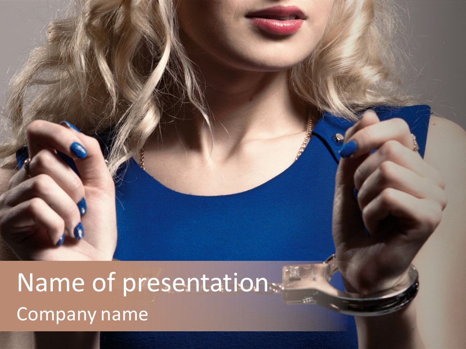 A Woman In A Blue Dress Is Holding A Watch PowerPoint Template