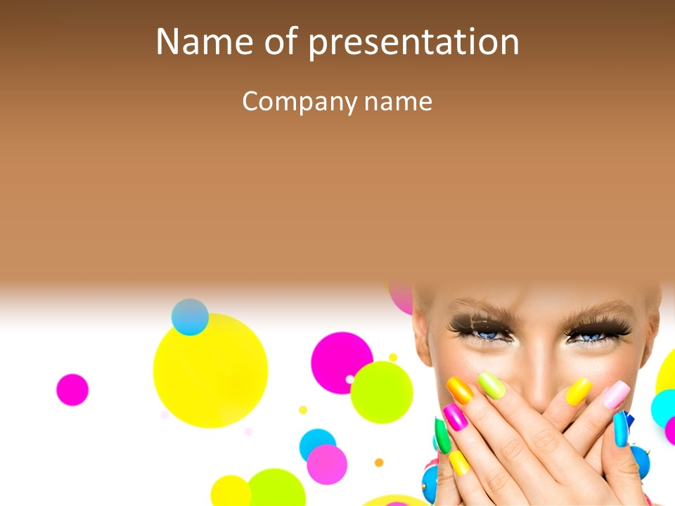 A Woman With Colorful Nails Covering Her Face PowerPoint Template