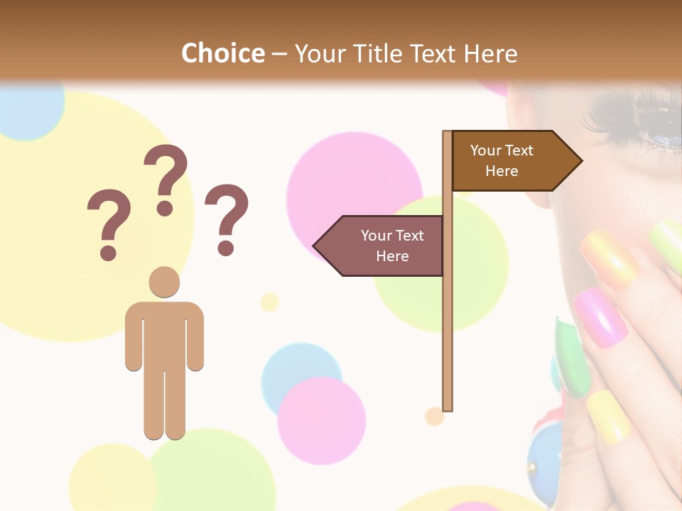 A Woman With Colorful Nails Covering Her Face PowerPoint Template