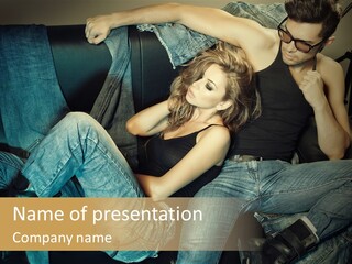 A Man And A Woman Sitting On A Couch PowerPoint Template