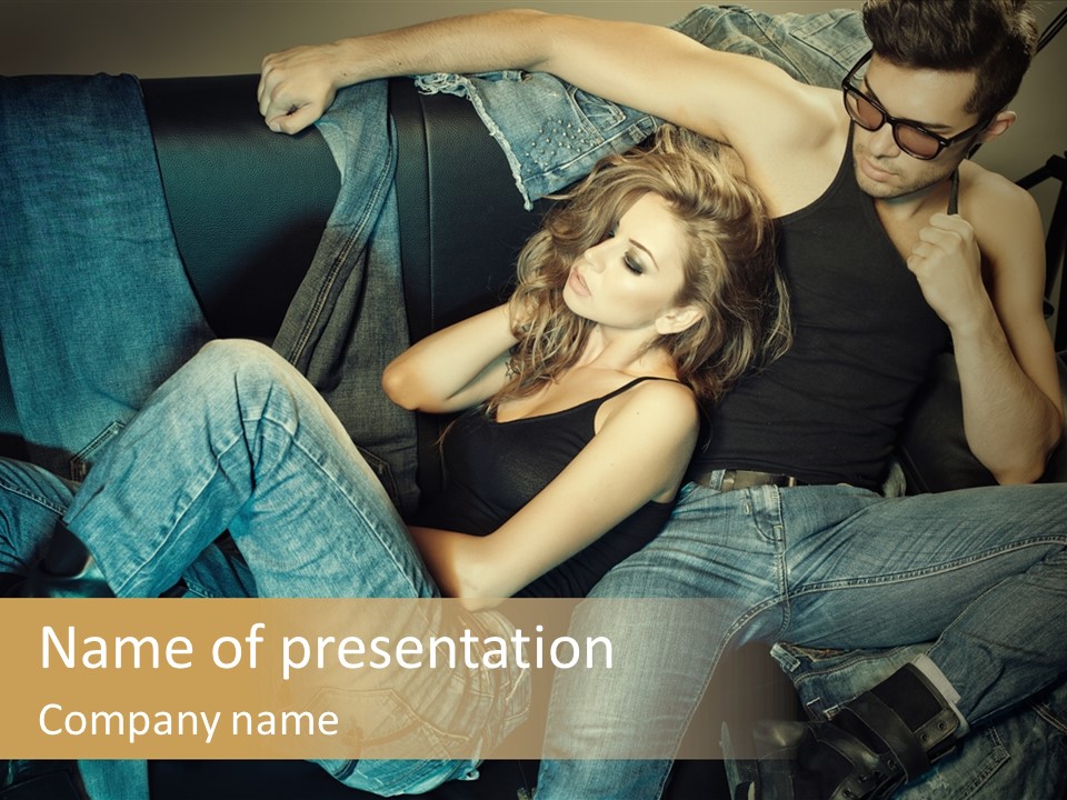 A Man And A Woman Sitting On A Couch PowerPoint Template