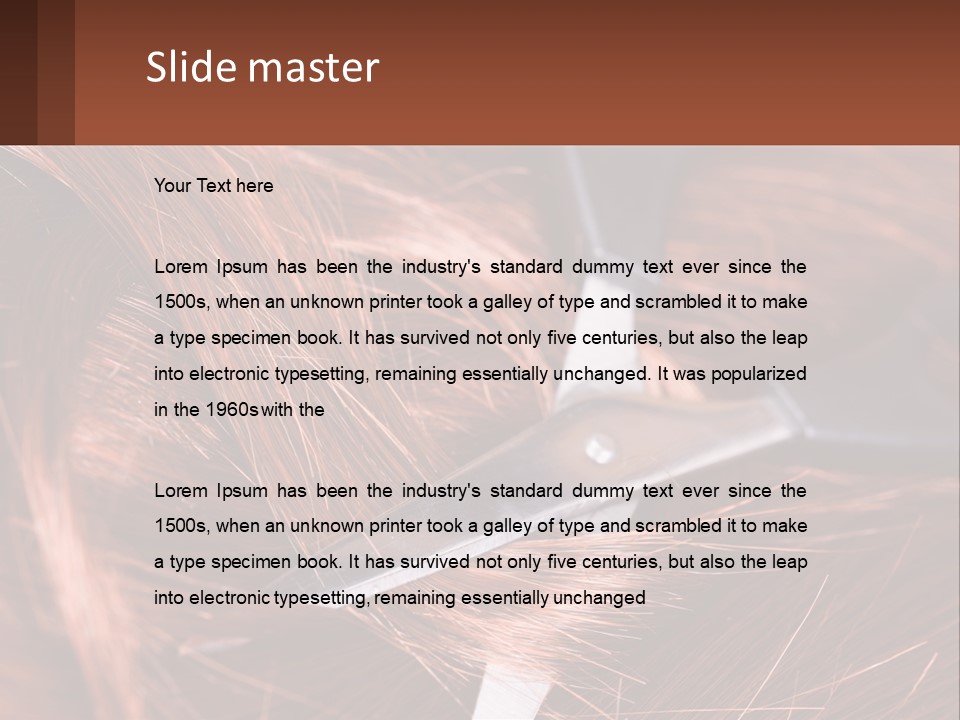 A Pair Of Scissors Cutting Hair On Top Of A Pile Of Red Hair PowerPoint Template