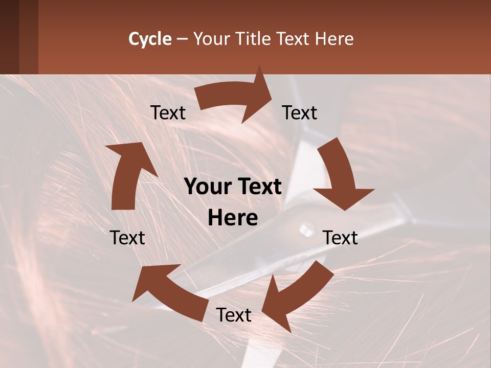 A Pair Of Scissors Cutting Hair On Top Of A Pile Of Red Hair PowerPoint Template
