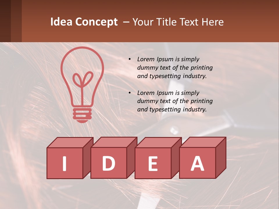 A Pair Of Scissors Cutting Hair On Top Of A Pile Of Red Hair PowerPoint Template