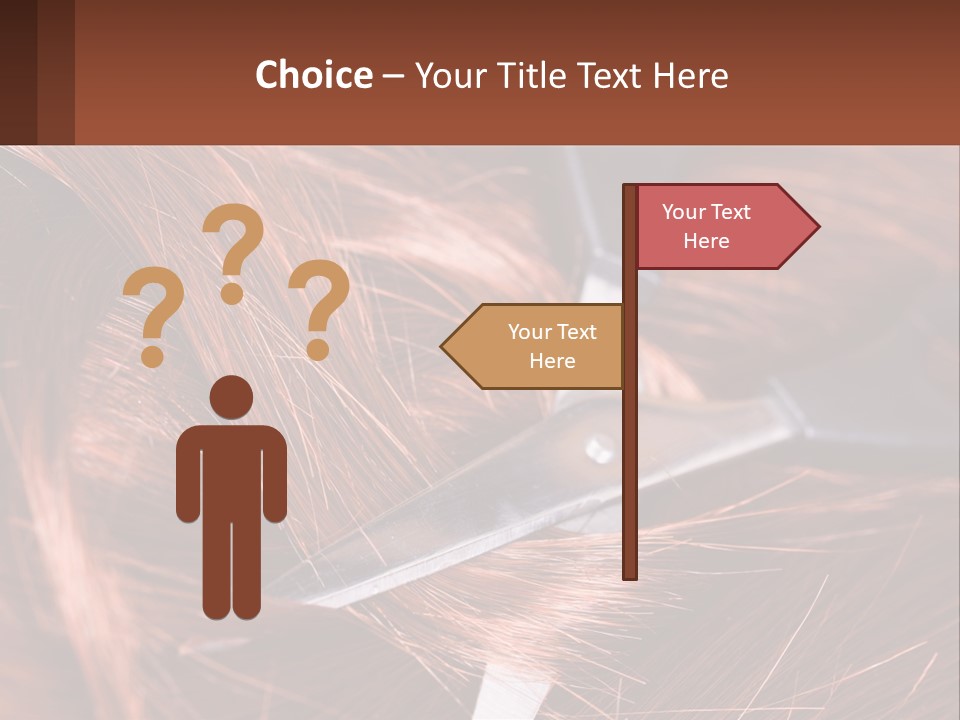 A Pair Of Scissors Cutting Hair On Top Of A Pile Of Red Hair PowerPoint Template