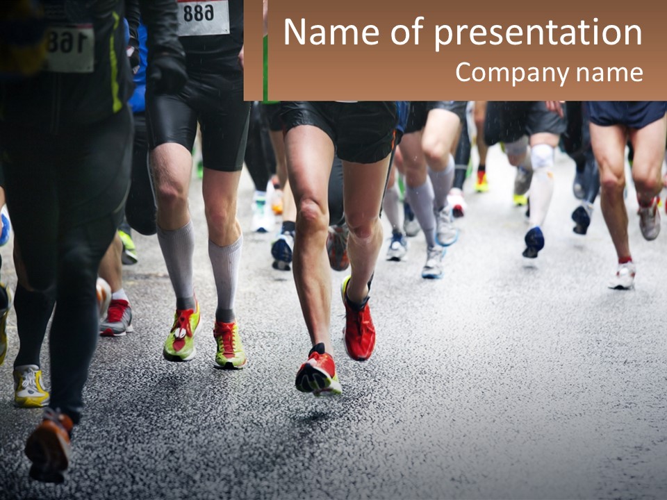 A Group Of People Running Down A Street PowerPoint Template
