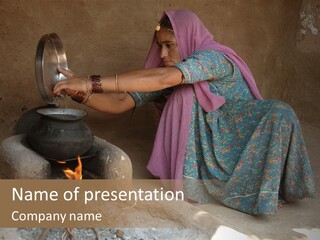A Woman Is Pouring Water Into A Pot PowerPoint Template