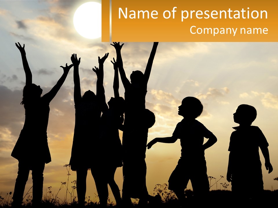 A Group Of Children Are Silhouetted Against A Sunset PowerPoint Template