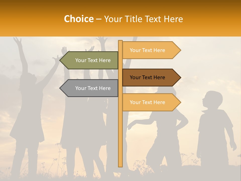 A Group Of Children Are Silhouetted Against A Sunset PowerPoint Template