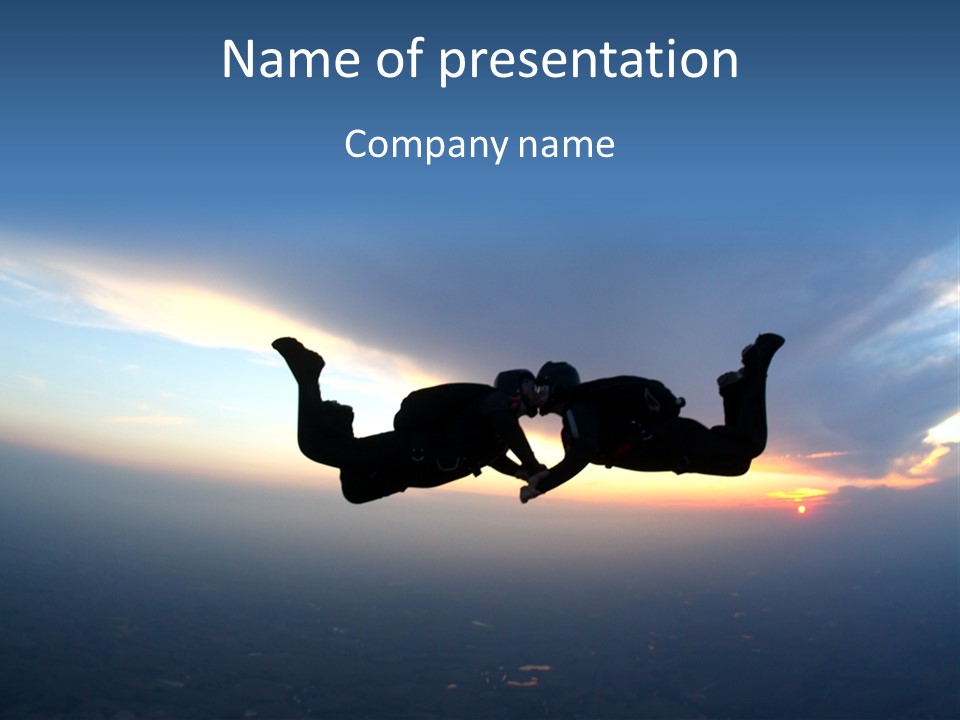 Two People Jumping Into The Air With A Sky Background PowerPoint Template