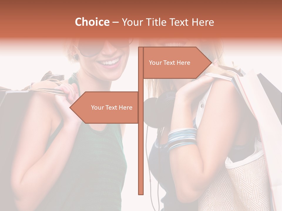Two Beautiful Young Women Holding Shopping Bags Powerpoint Template PowerPoint Template