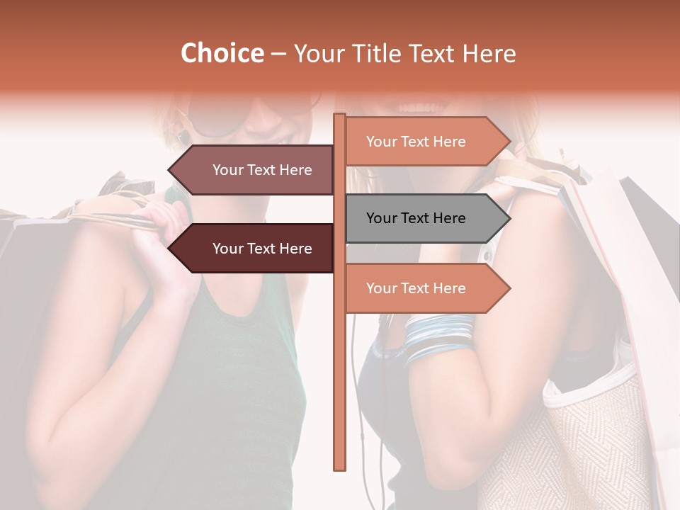 Two Beautiful Young Women Holding Shopping Bags Powerpoint Template PowerPoint Template