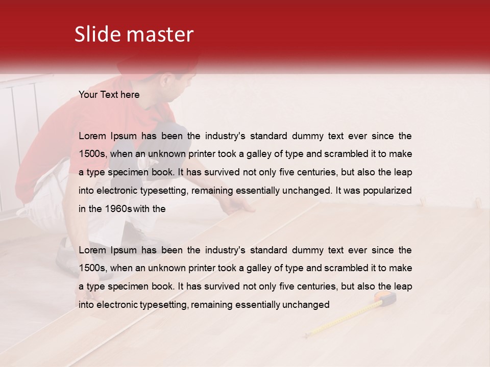 A Man In Red Shirt And White Pants Working On A Wooden Floor PowerPoint Template