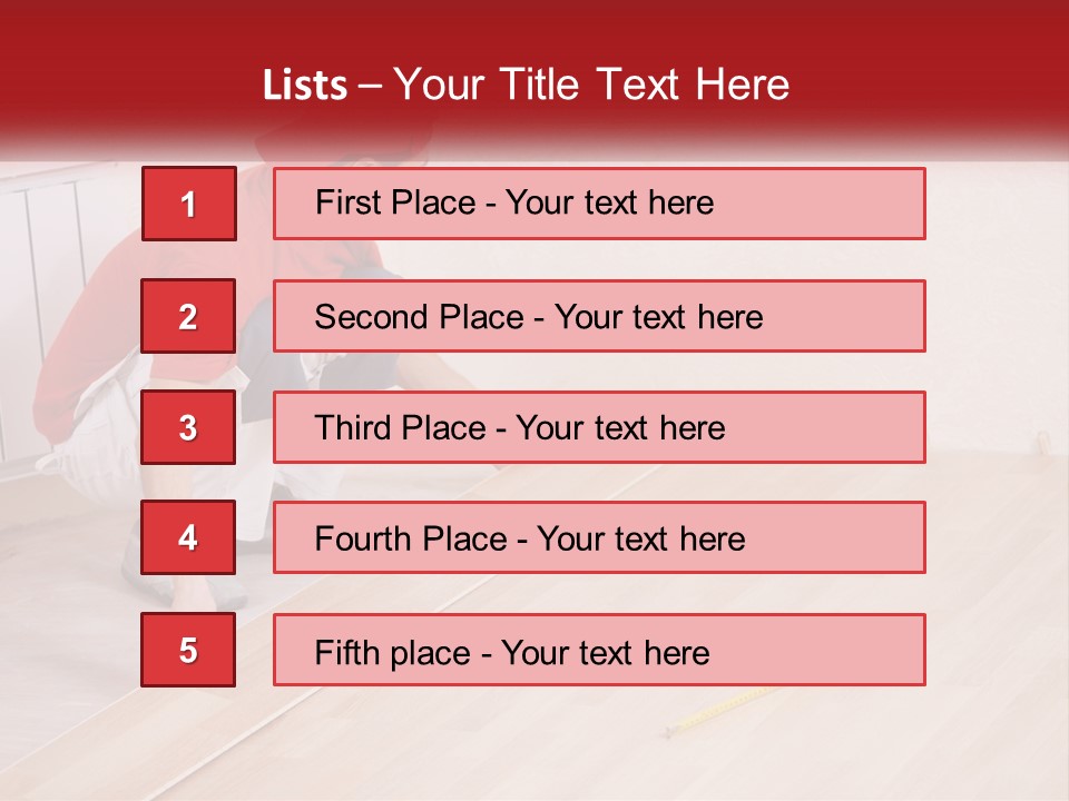 A Man In Red Shirt And White Pants Working On A Wooden Floor PowerPoint Template