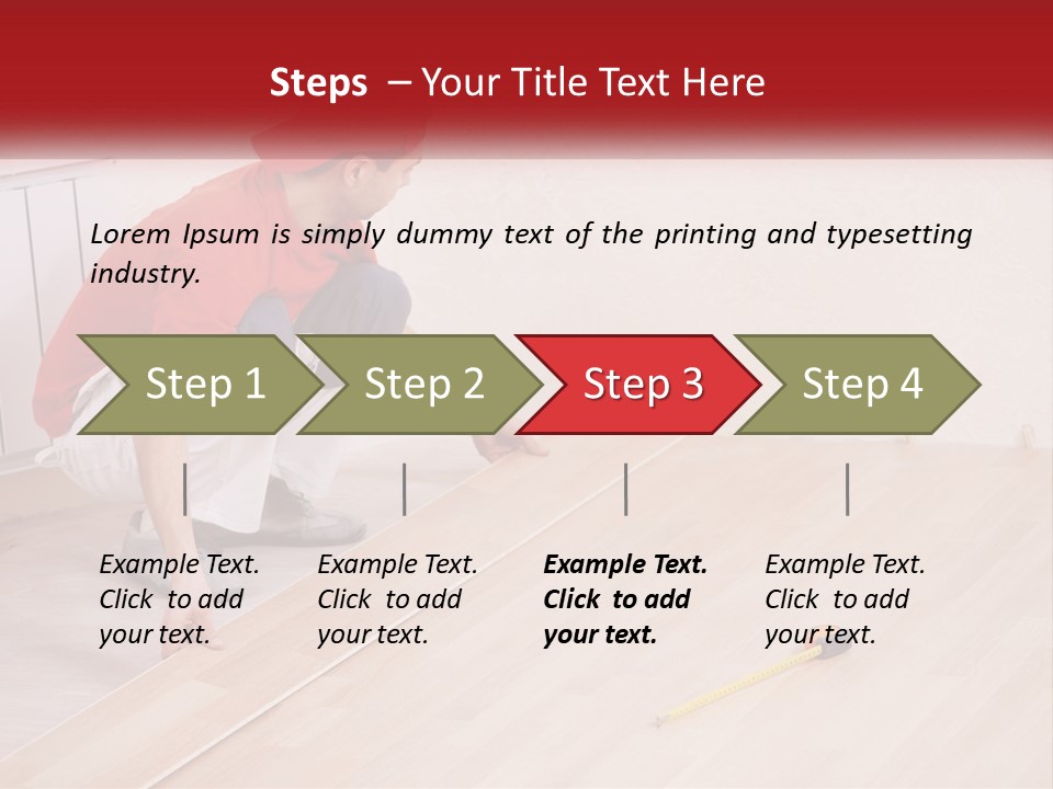 A Man In Red Shirt And White Pants Working On A Wooden Floor PowerPoint Template