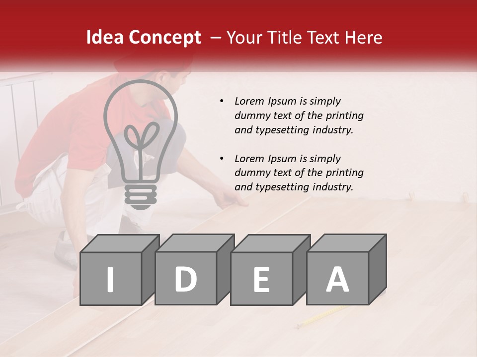 A Man In Red Shirt And White Pants Working On A Wooden Floor PowerPoint Template