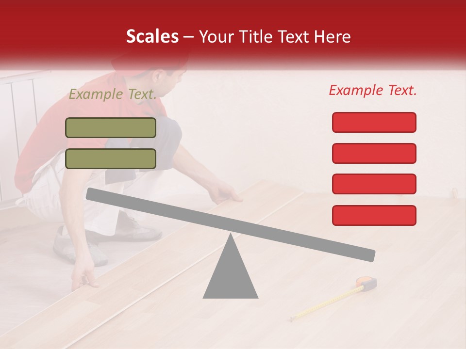 A Man In Red Shirt And White Pants Working On A Wooden Floor PowerPoint Template