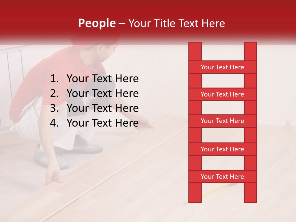 A Man In Red Shirt And White Pants Working On A Wooden Floor PowerPoint Template