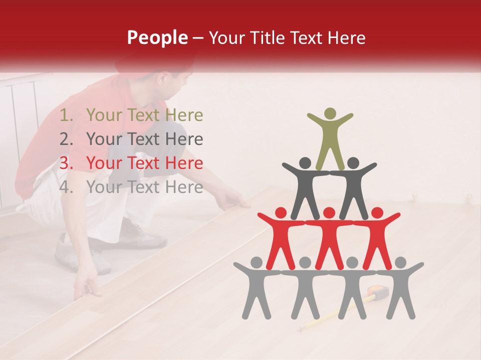 A Man In Red Shirt And White Pants Working On A Wooden Floor PowerPoint Template