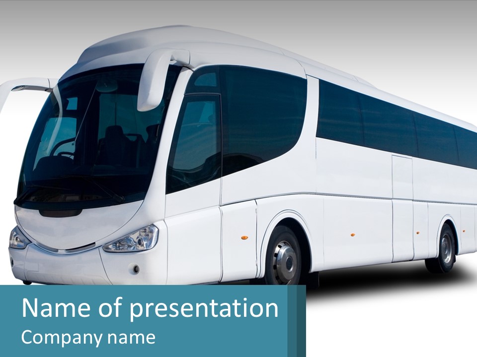 A White Bus Is Shown With A Blue Background PowerPoint Template