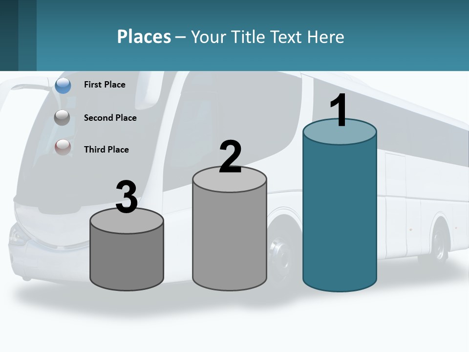 A White Bus Is Shown With A Blue Background PowerPoint Template
