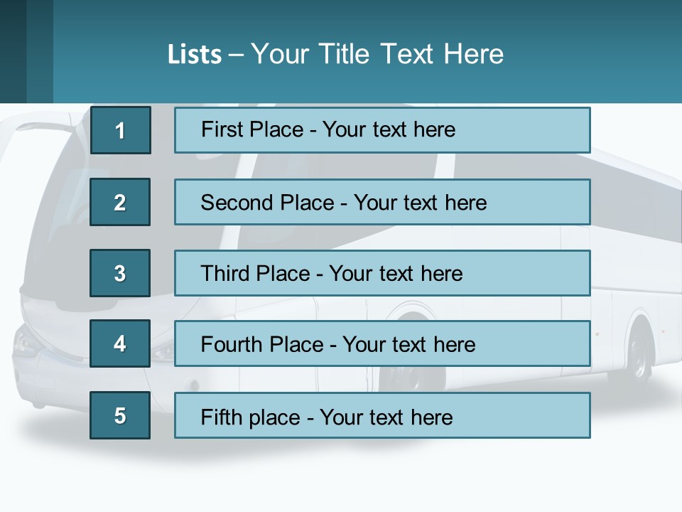 A White Bus Is Shown With A Blue Background PowerPoint Template