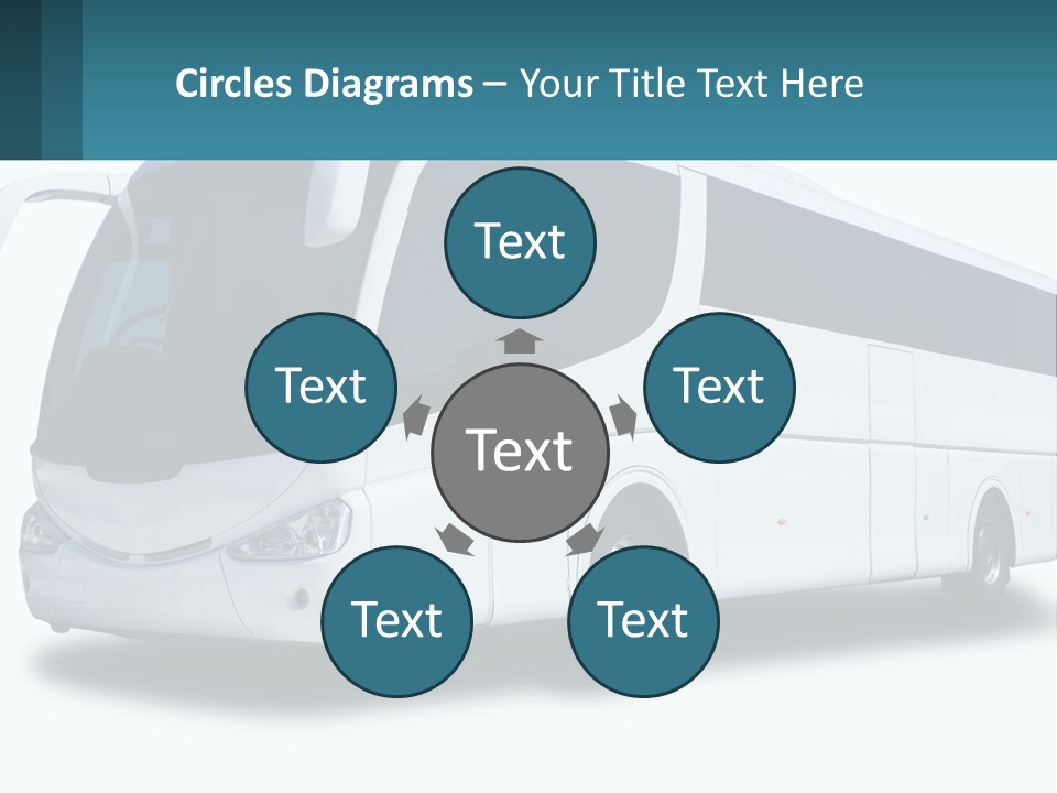 A White Bus Is Shown With A Blue Background PowerPoint Template