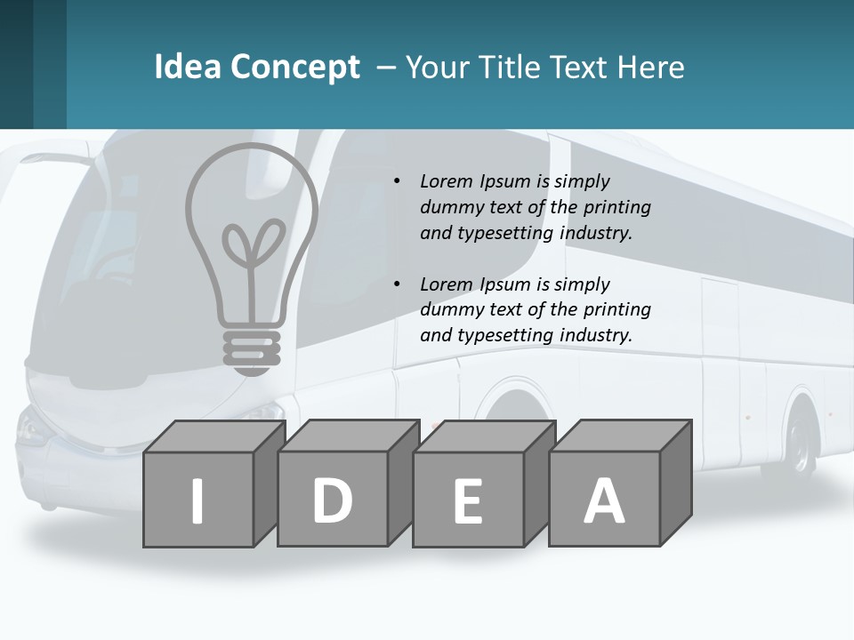 A White Bus Is Shown With A Blue Background PowerPoint Template