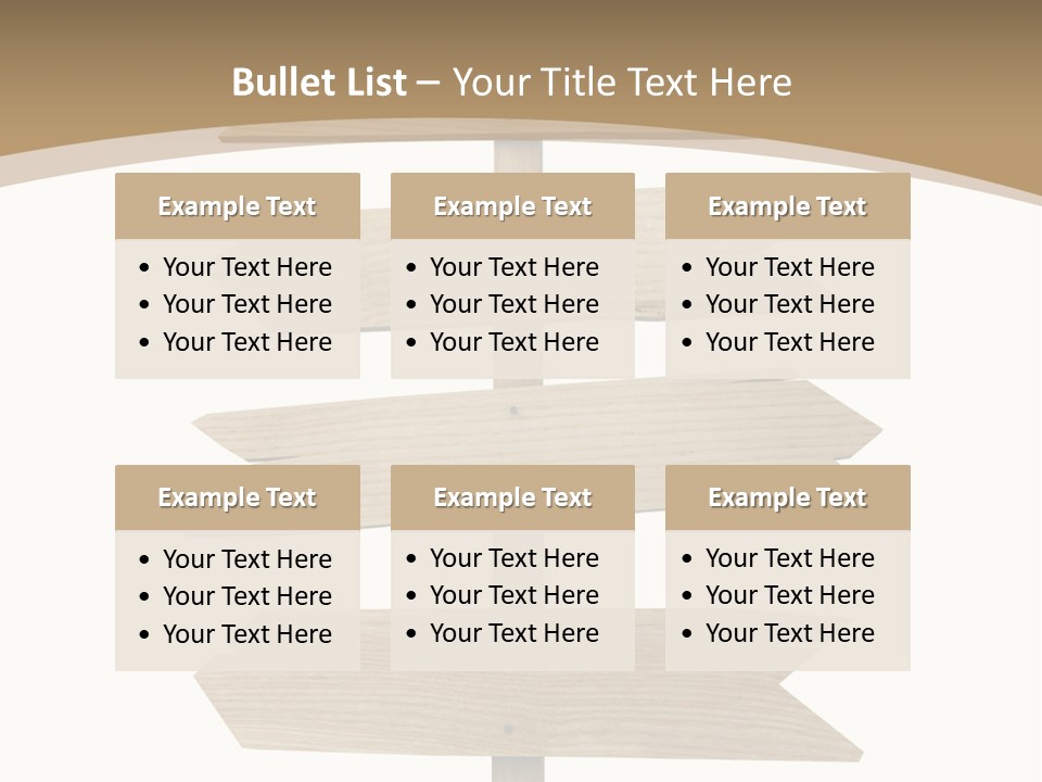 A Group Of Wooden Signs Pointing In Different Directions PowerPoint Template