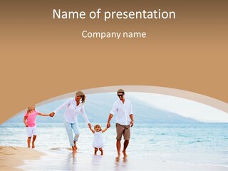 A Family Walking On The Beach Holding Hands PowerPoint Template