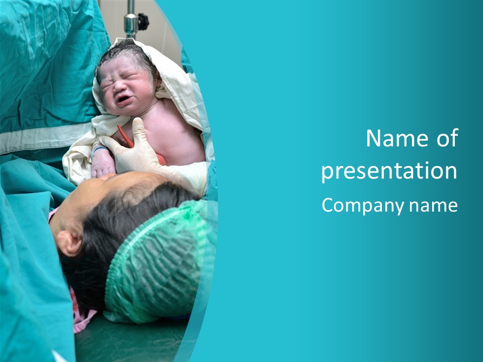 A Baby Laying In A Hospital Bed With An Adult PowerPoint Template