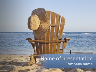 A Wooden Chair Sitting On Top Of A Sandy Beach PowerPoint Template