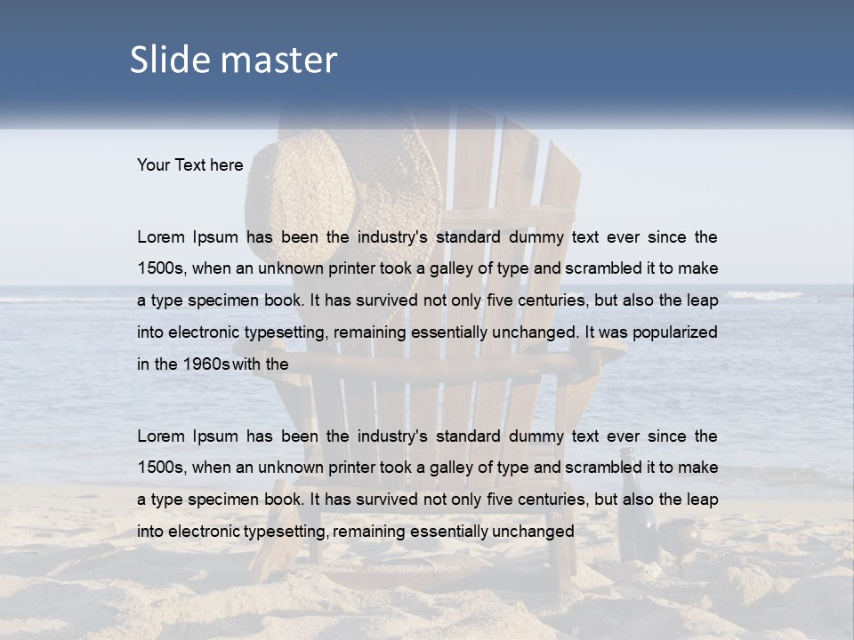A Wooden Chair Sitting On Top Of A Sandy Beach PowerPoint Template