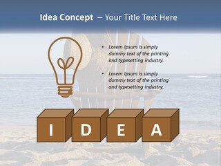 A Wooden Chair Sitting On Top Of A Sandy Beach PowerPoint Template