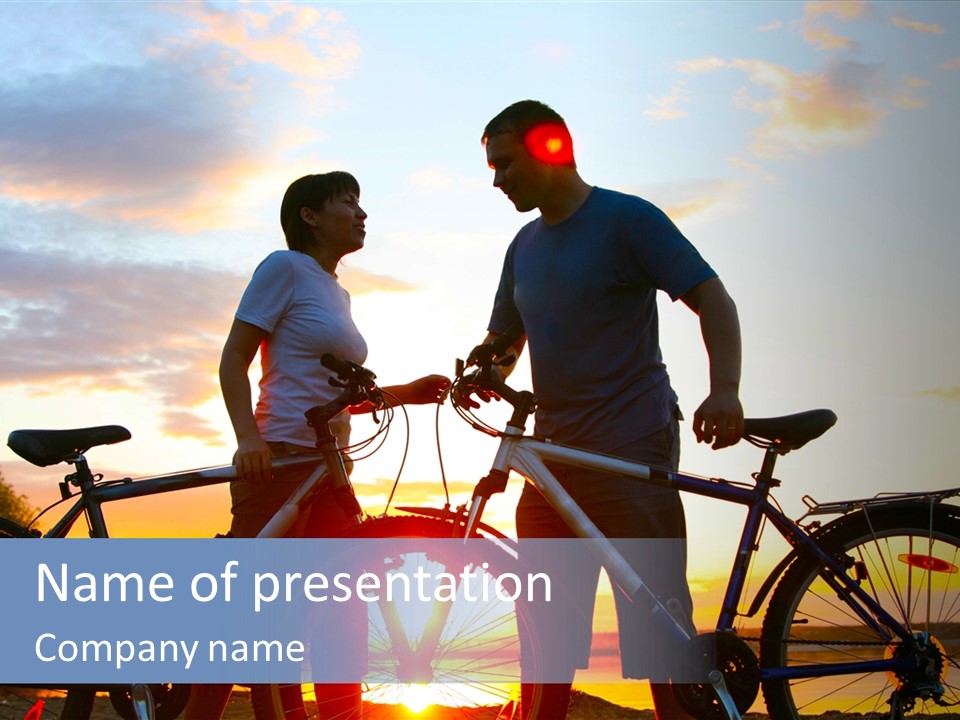 A Man And A Woman Standing Next To Their Bikes PowerPoint Template