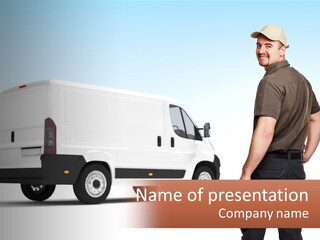 A Man Standing Next To A White Van PowerPoint Template