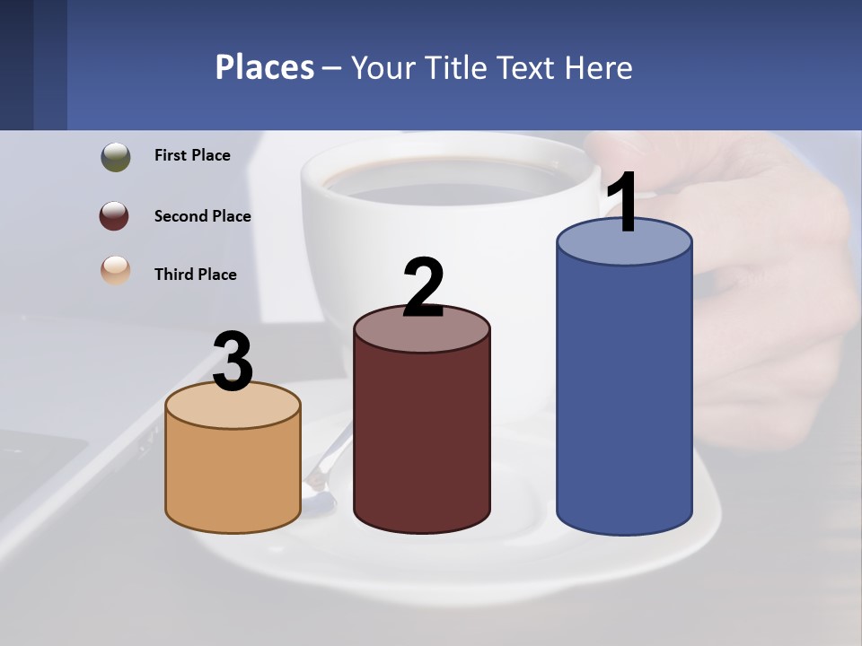 A Person Holding A Cup Of Coffee In Front Of A Laptop PowerPoint Template