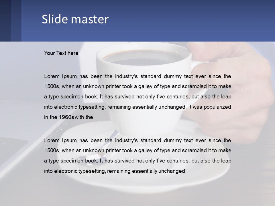 A Person Holding A Cup Of Coffee In Front Of A Laptop PowerPoint Template