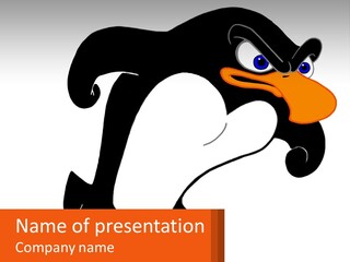 A Cartoon Penguin With A Name Tag On It PowerPoint Template