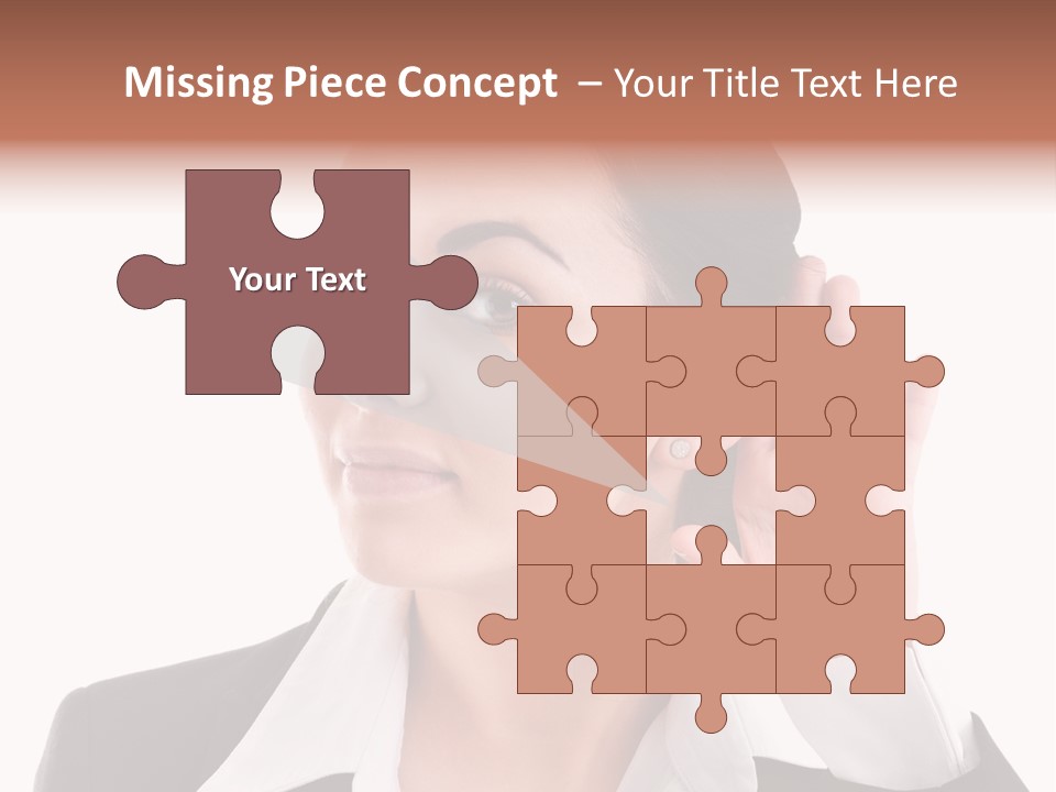 A Woman In A Business Suit Is Holding Her Hand Up To Her Ear PowerPoint Template