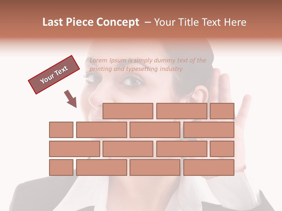 A Woman In A Business Suit Is Holding Her Hand Up To Her Ear PowerPoint Template