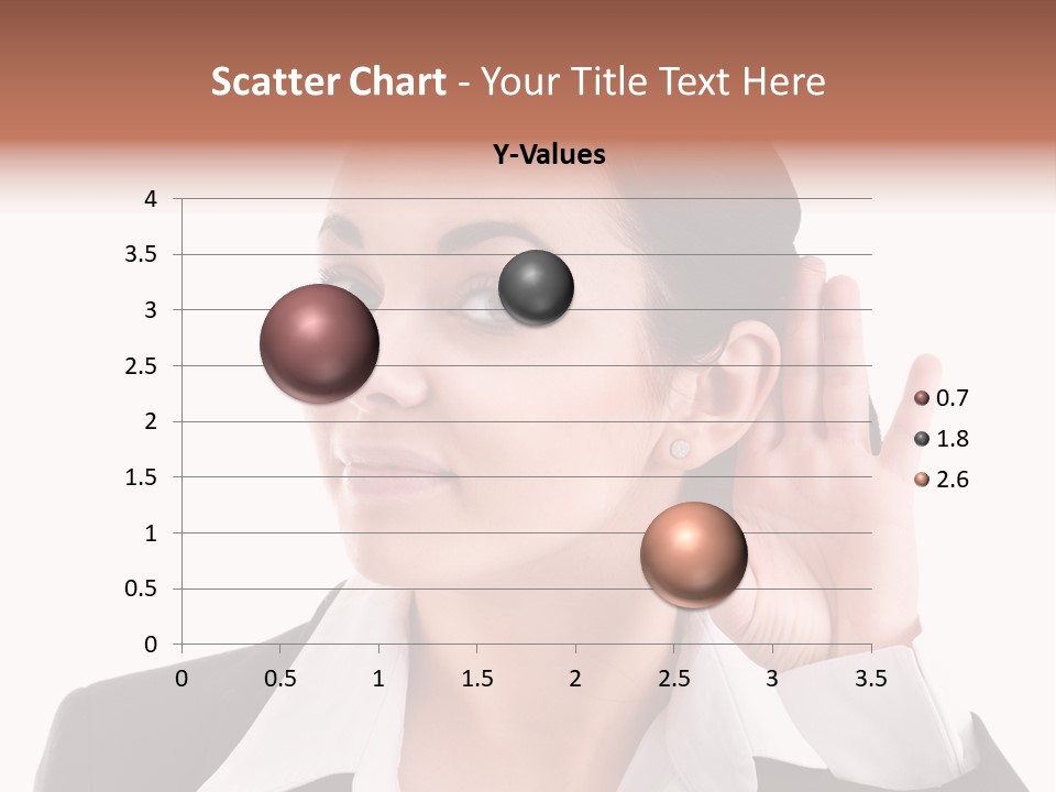 A Woman In A Business Suit Is Holding Her Hand Up To Her Ear PowerPoint Template