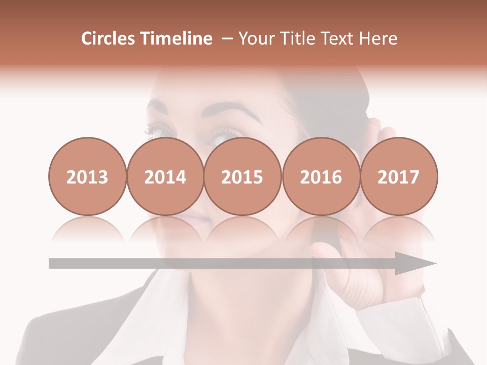 A Woman In A Business Suit Is Holding Her Hand Up To Her Ear PowerPoint Template