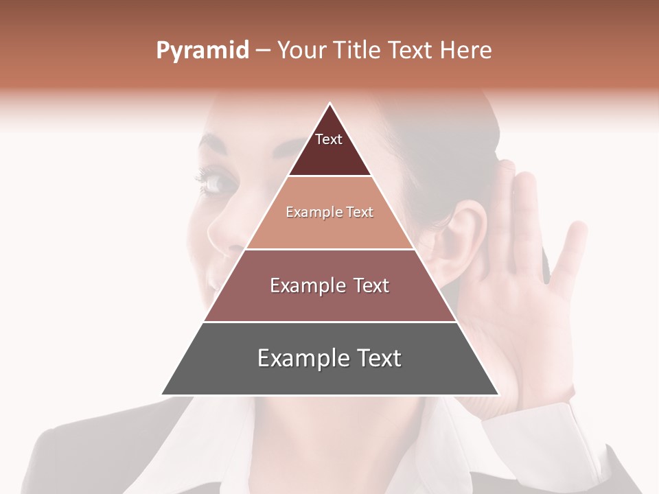 A Woman In A Business Suit Is Holding Her Hand Up To Her Ear PowerPoint Template