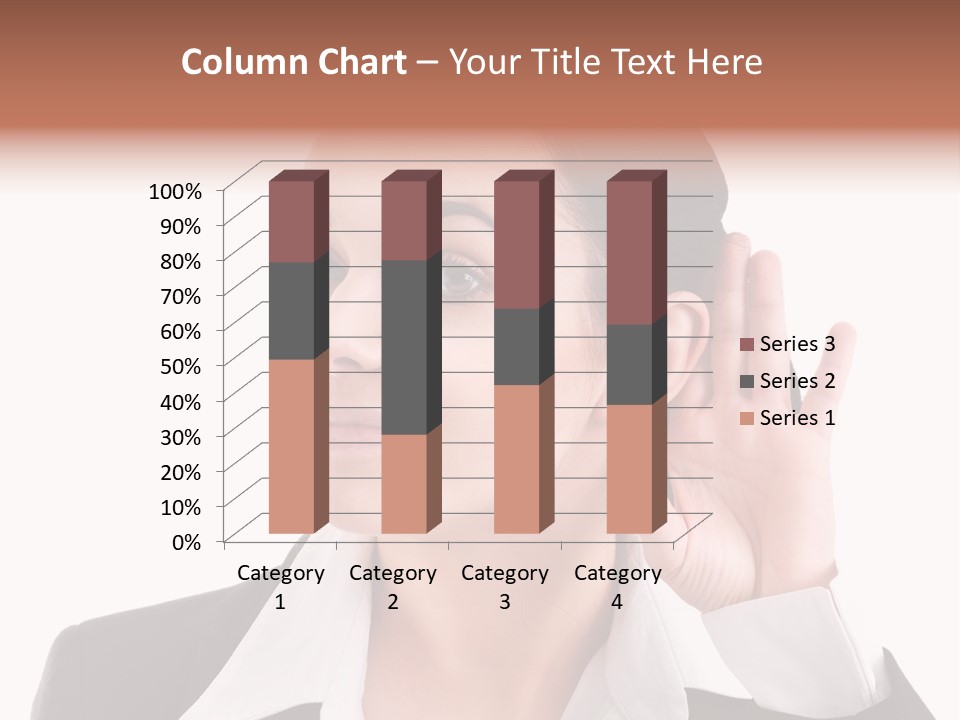 A Woman In A Business Suit Is Holding Her Hand Up To Her Ear PowerPoint Template