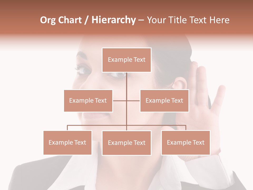 A Woman In A Business Suit Is Holding Her Hand Up To Her Ear PowerPoint Template