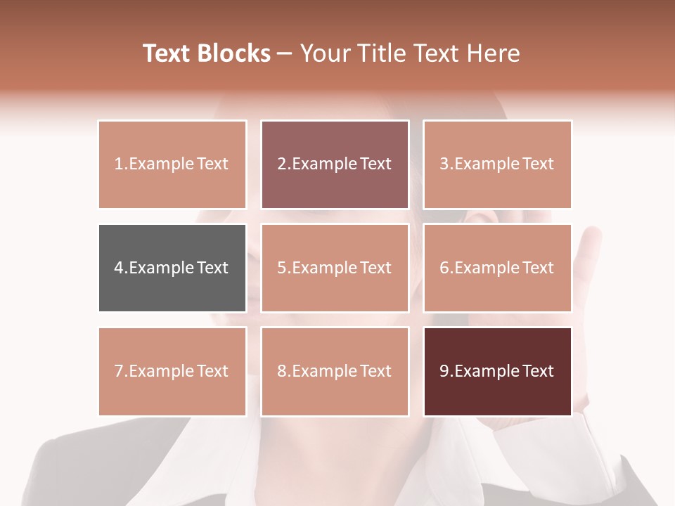 A Woman In A Business Suit Is Holding Her Hand Up To Her Ear PowerPoint Template